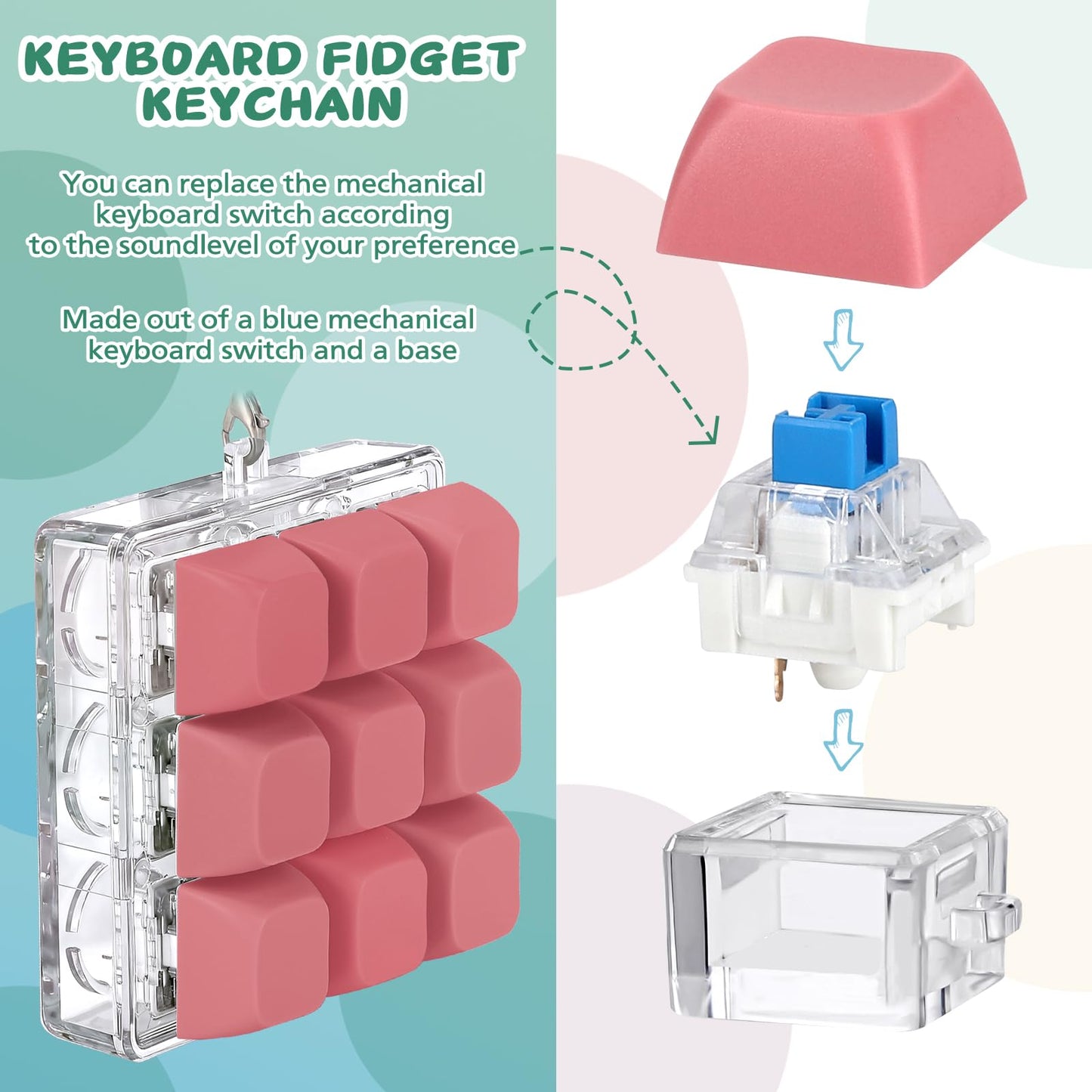 Axlksia Keyboard Fidget Toy | Portable Button Fidget Keychain for Stress Relief & Focus (Style I)