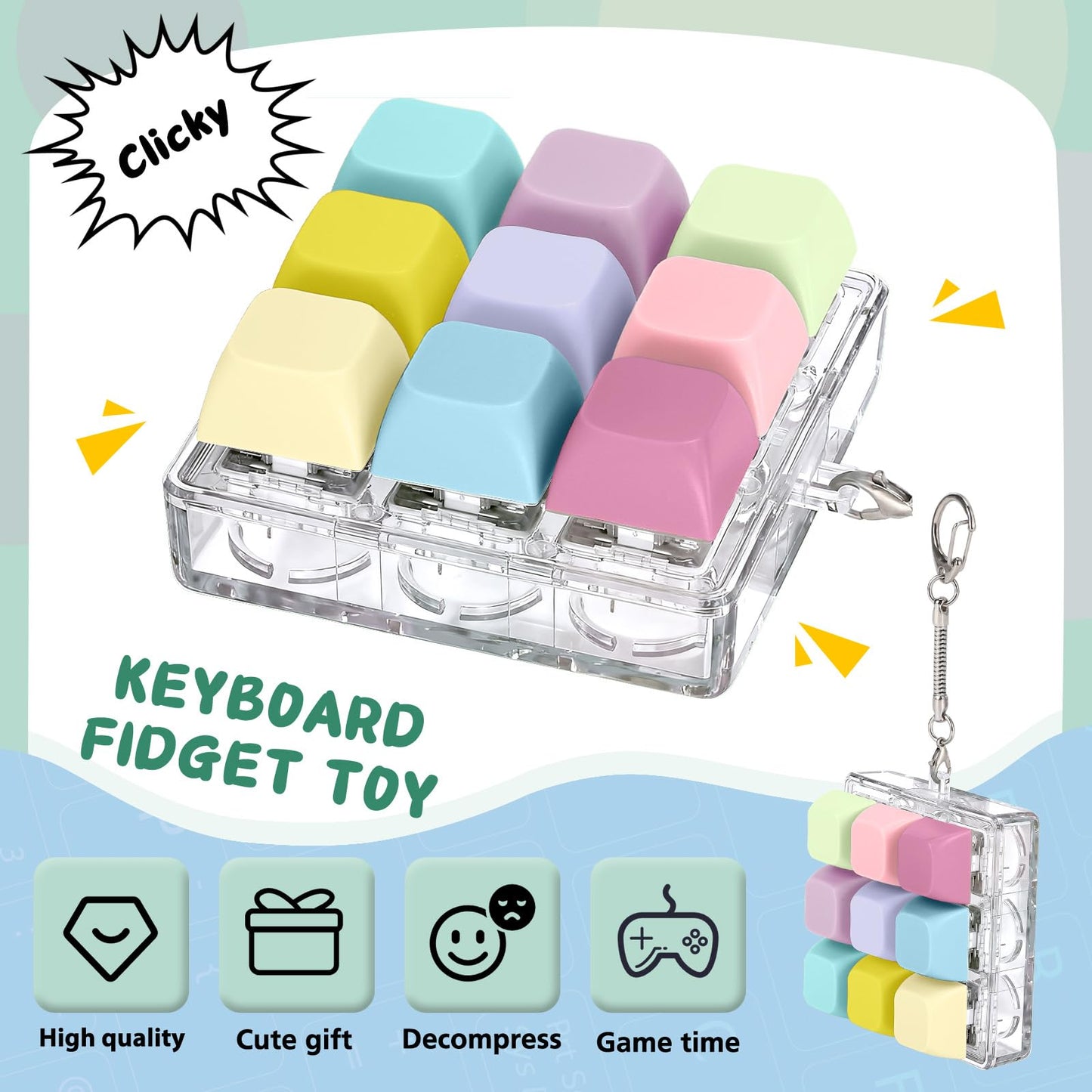 Axlksia Keyboard Fidget Toy | Portable Clicker Keychain for Stress Relief & Focus (Style U)