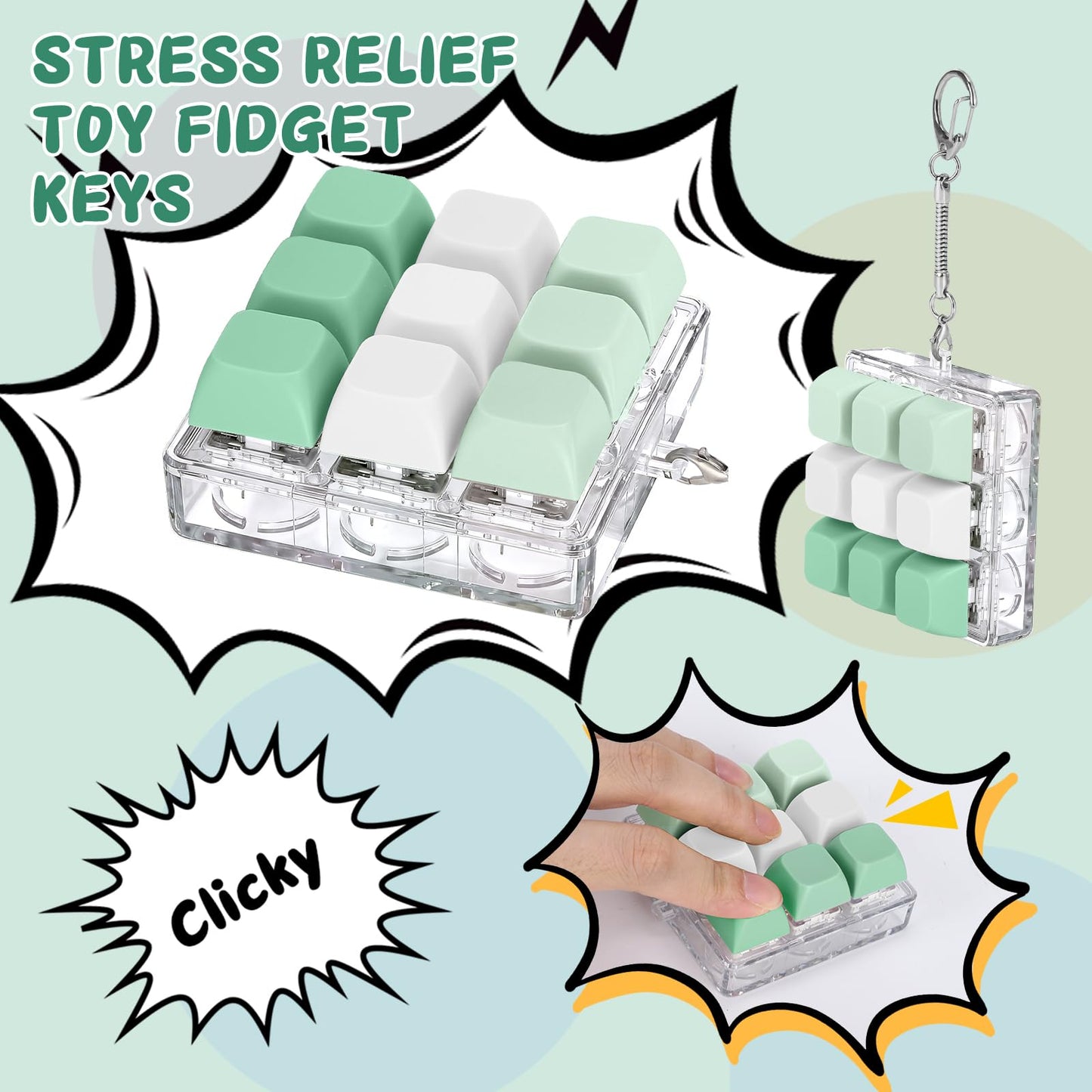 Axlksia Keyboard Fidget Toy – Portable Fidget Clicker Keychain for Stress Relief (Style A-A)