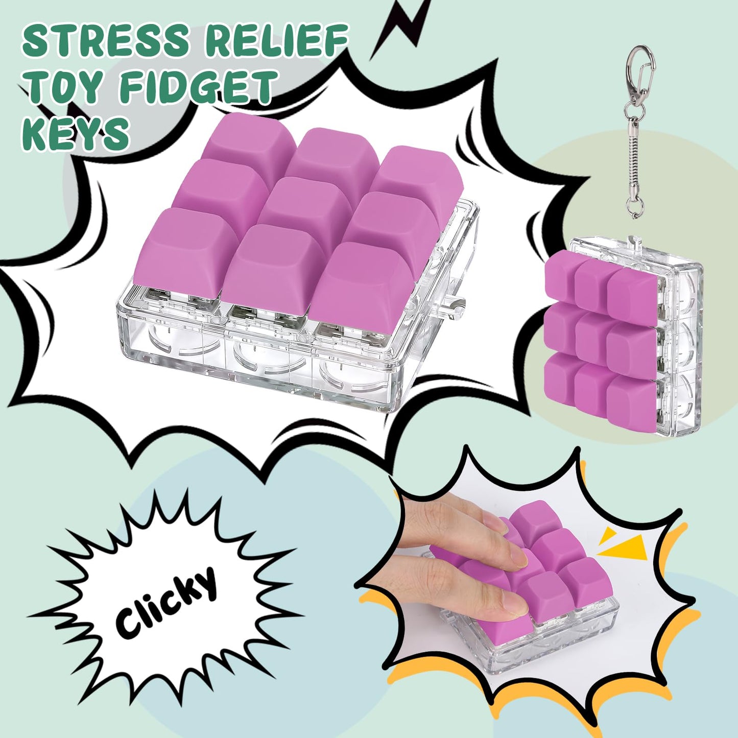 Axlksia Keyboard Fidget Toy – Portable Fidget Keychain for Stress Relief & Focus (Style R)