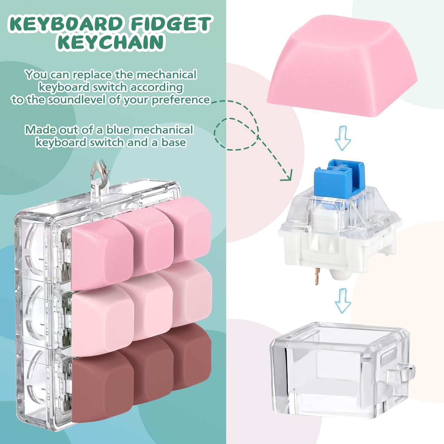 AXLKSIA Keyboard Fidget Toy – Portable Button Clicker Keychain (Style A-B)