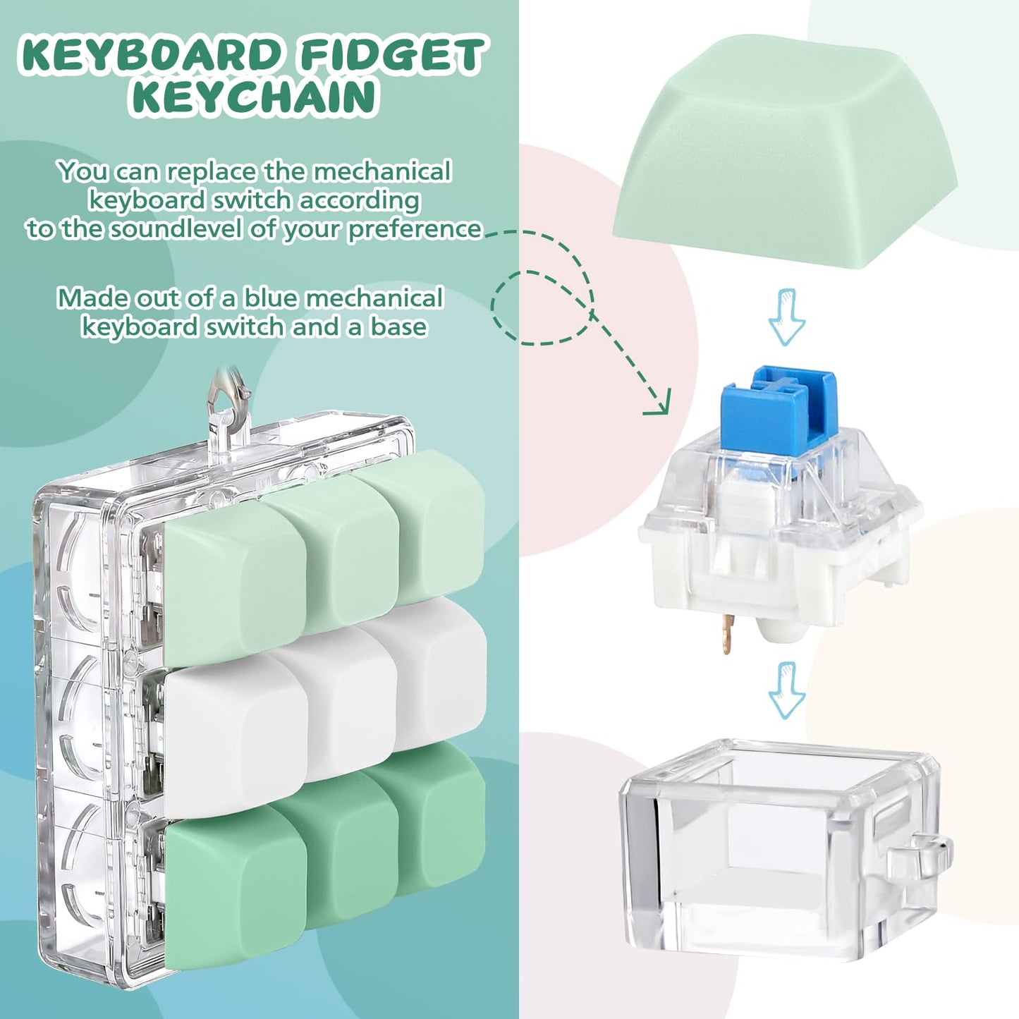 Axlksia Keyboard Fidget Toy – Portable Fidget Clicker Keychain for Stress Relief (Style A-A)