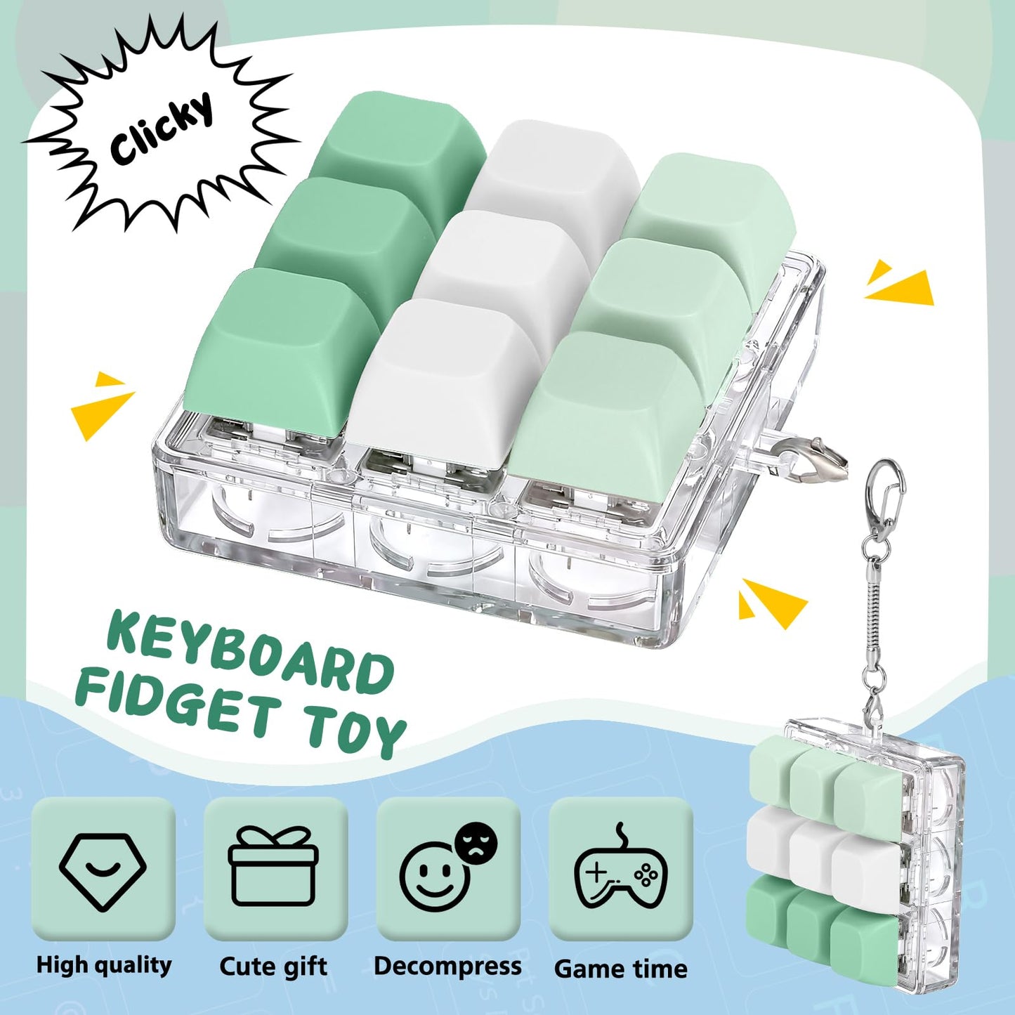 Axlksia Keyboard Fidget Toy – Portable Fidget Clicker Keychain for Stress Relief (Style A-A)