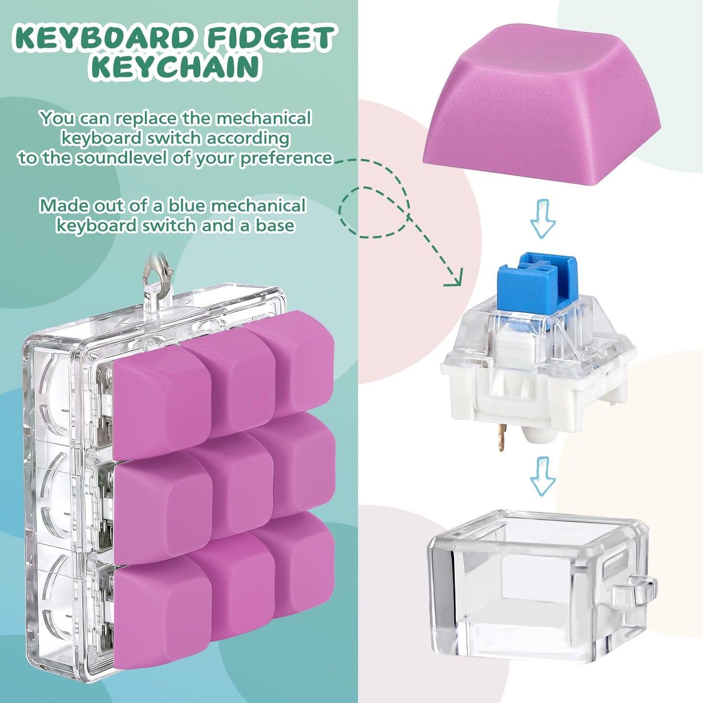 Axlksia Keyboard Fidget Toy – Portable Fidget Keychain for Stress Relief & Focus (Style R)
