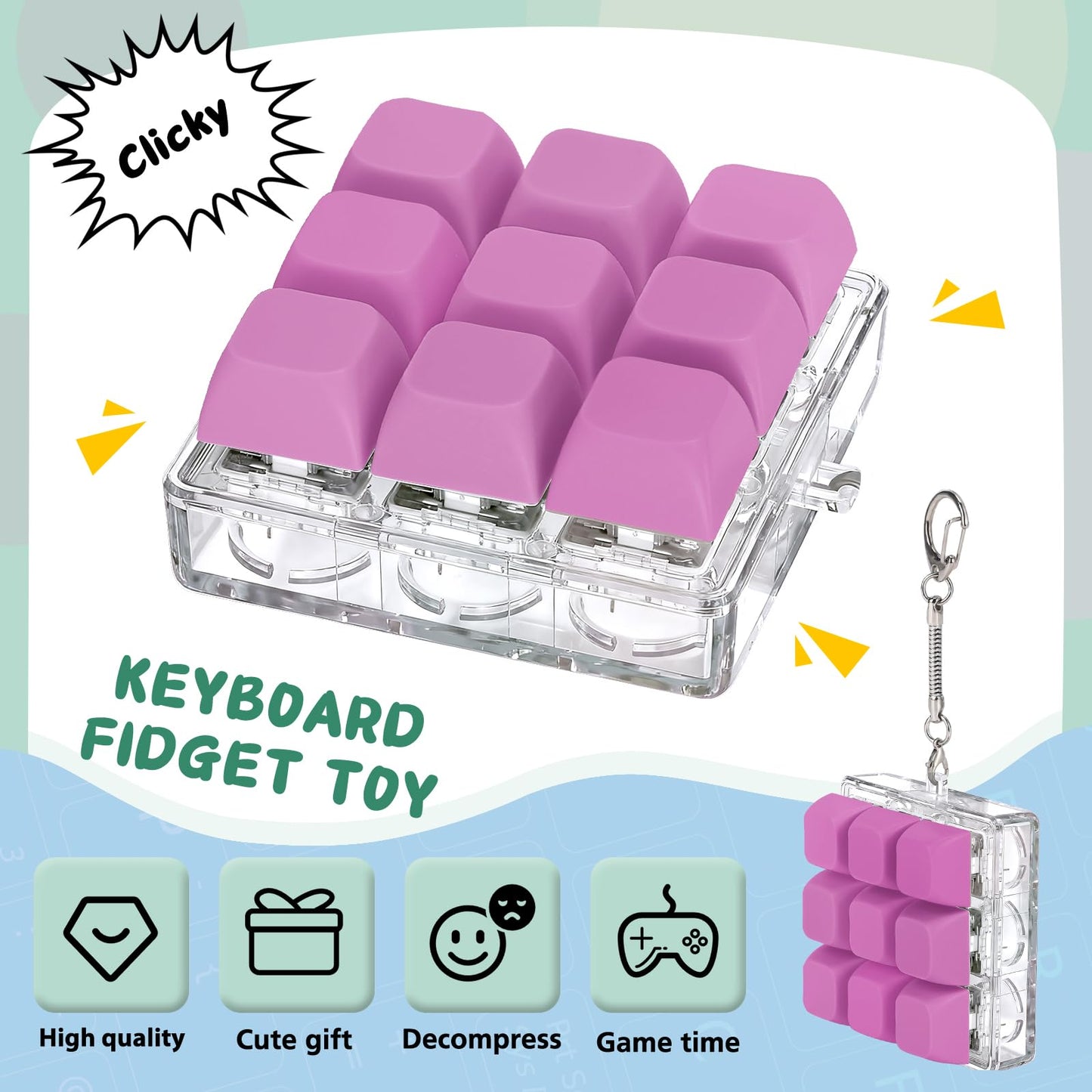 Axlksia Keyboard Fidget Toy – Portable Fidget Keychain for Stress Relief & Focus (Style R)