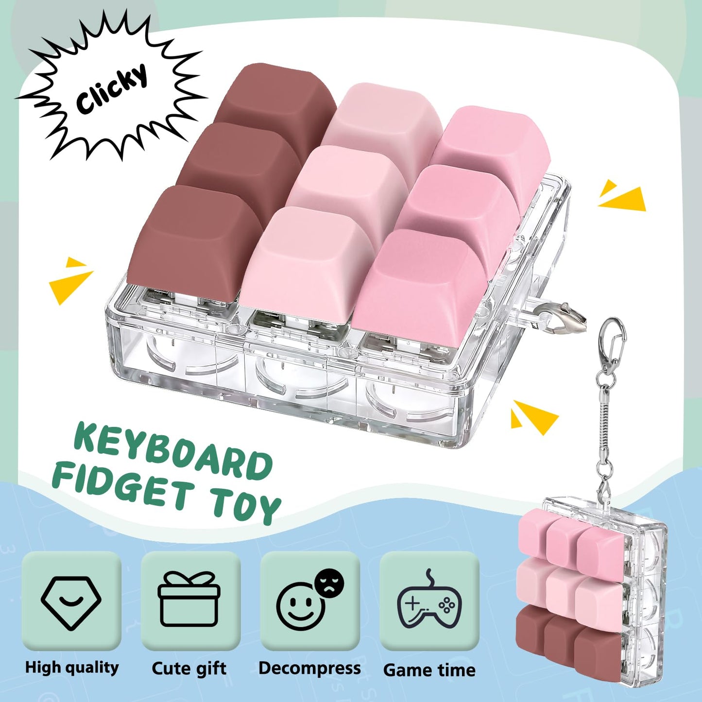 AXLKSIA Keyboard Fidget Toy – Portable Button Clicker Keychain (Style A-B)