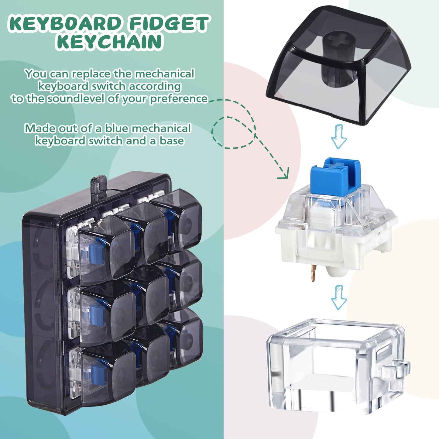 Axlksia Keyboard Fidget Toy – Portable Fidget Clicker Keychain (Style F)