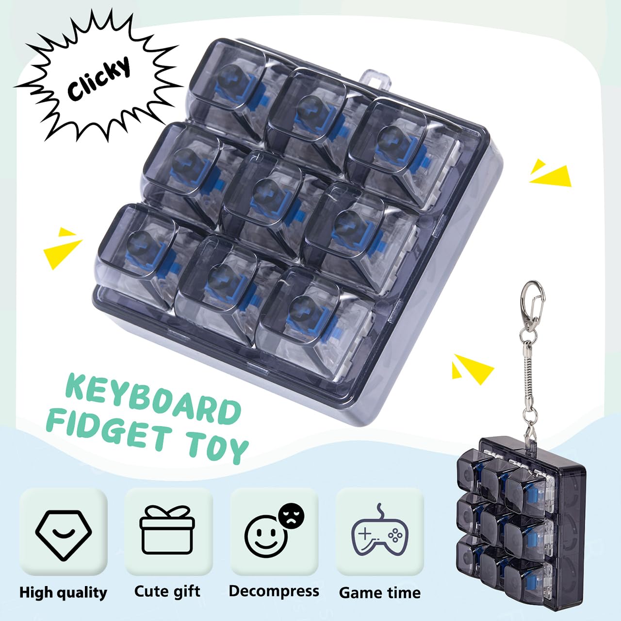 Axlksia Keyboard Fidget Toy – Portable Fidget Clicker Keychain (Style F)