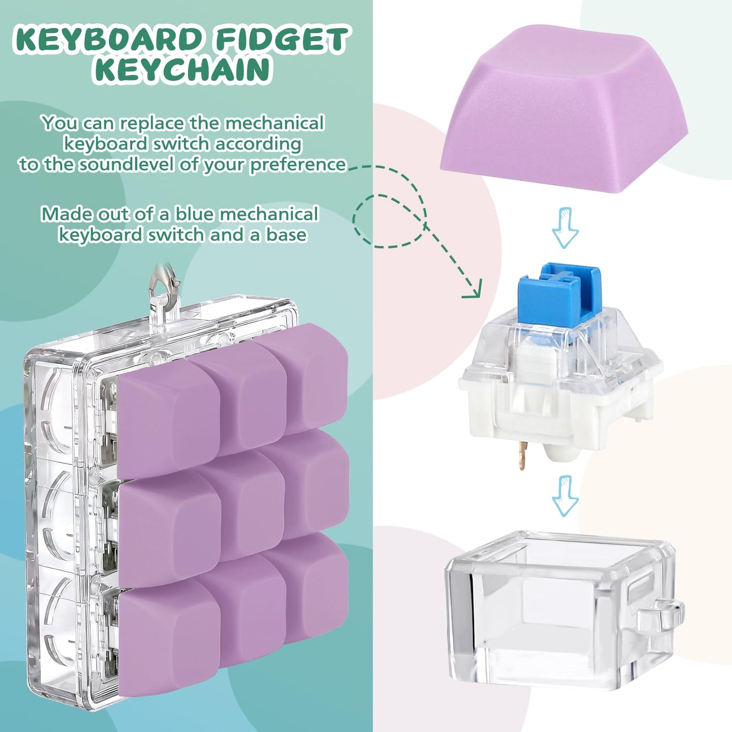 Axlksia Keyboard Fidget Toy Style J – Portable Button Fidget Keychain for Stress Relief and Focus