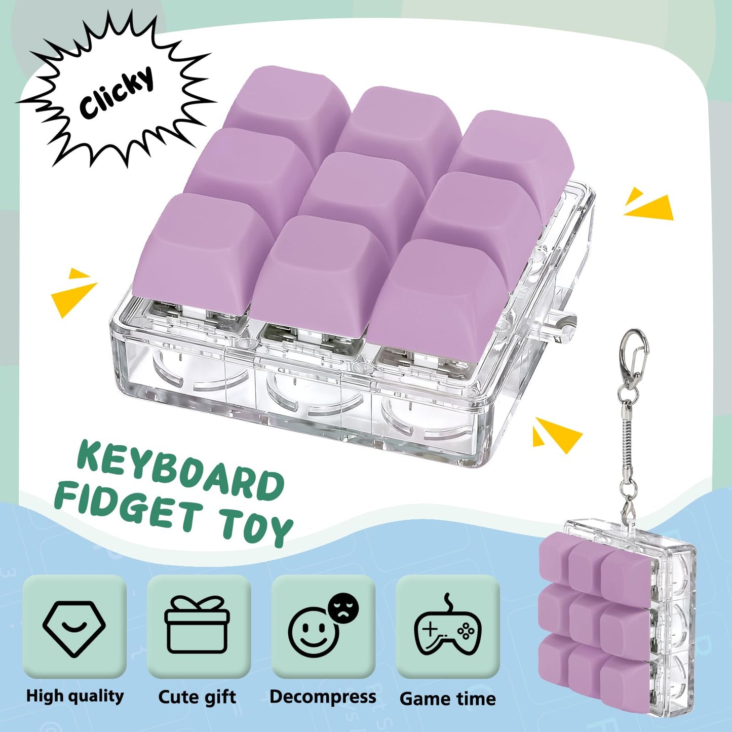 Axlksia Keyboard Fidget Toy Style J – Portable Button Fidget Keychain for Stress Relief and Focus