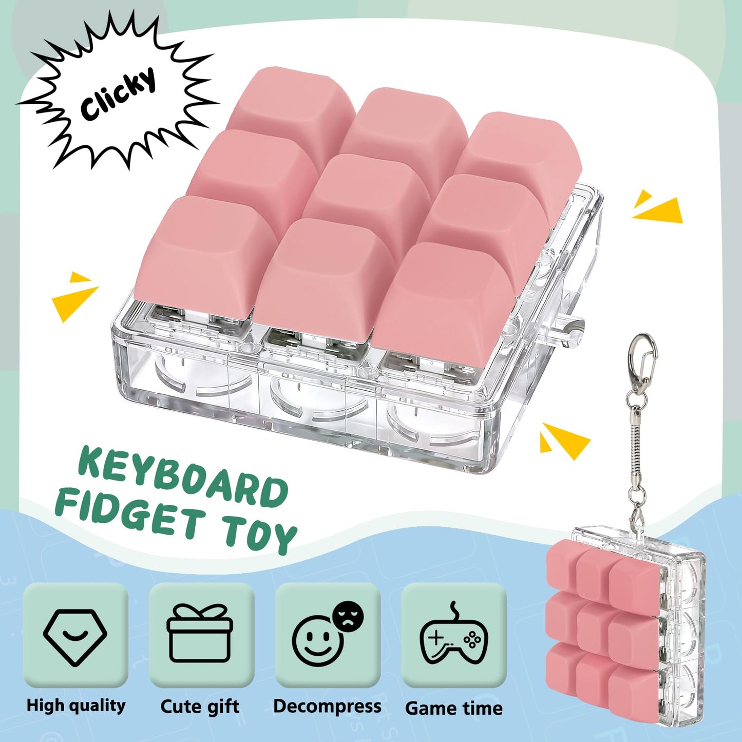 Axlksia Keyboard Fidget Toy – Pressable Keychain for Focus and Stress Relief (Style N)