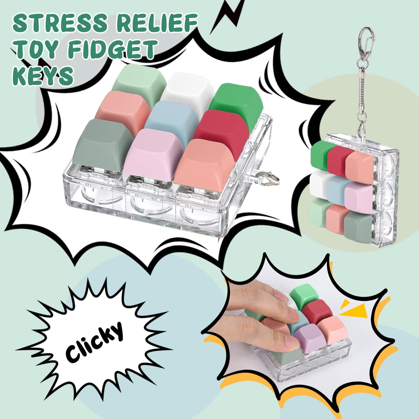 Axlksia Keyboard Fidget Toy – Fidget Clicker Keychain for Stress Relief & Focus (Style T)