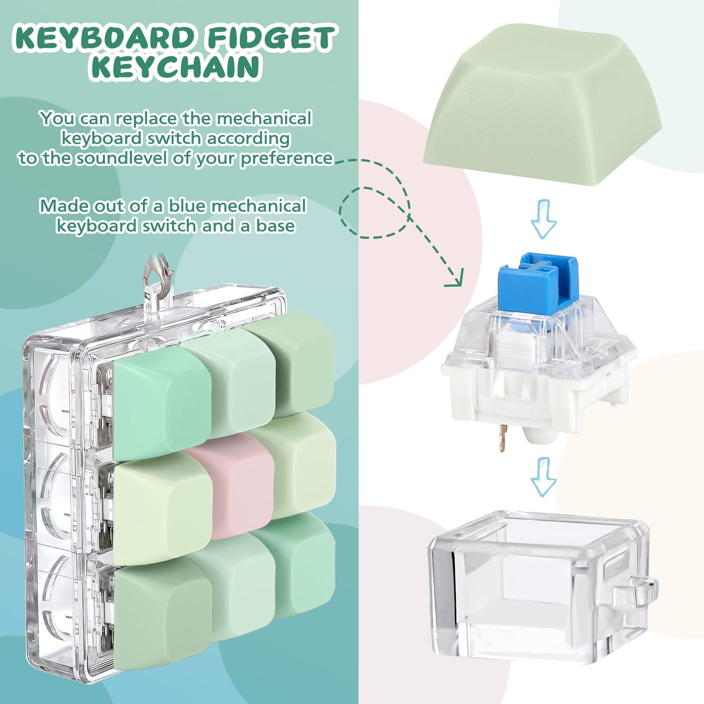 Axlksia Keyboard Fidget Toy – Portable Fidget Clicker Keychain for Focus and Stress Relief (Style Z)