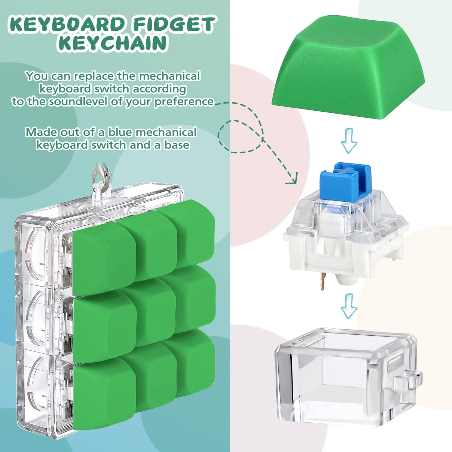 Axlksia Keyboard Fidget Toy – Stress-Relief Button Keychain (Style P)