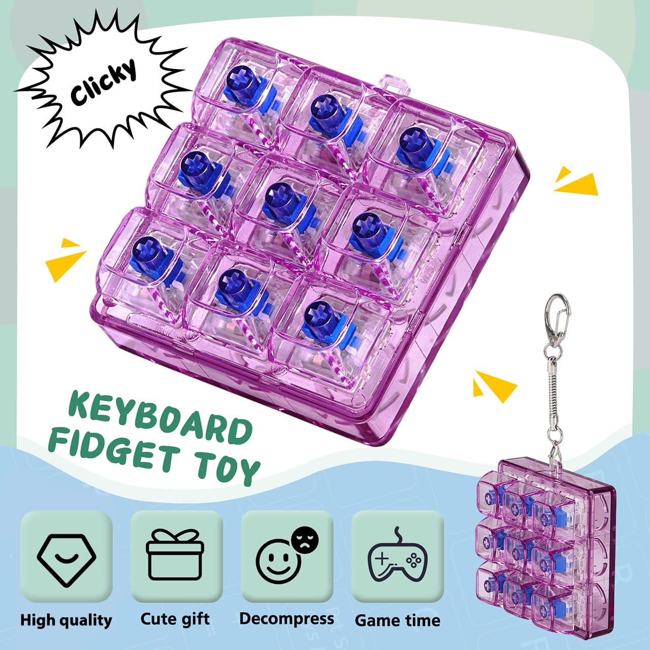 Axlksia Keyboard Fidget Toy - Fidget Clicker Keychain for Adults (Style D)