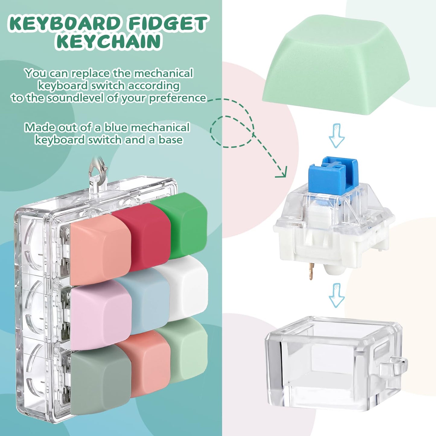 Axlksia Keyboard Fidget Toy – Fidget Clicker Keychain for Stress Relief & Focus (Style T)