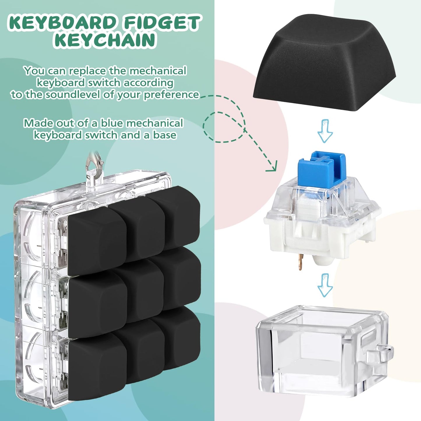 Axlksia Keyboard Fidget Toy – Portable Fidget Keychain for Stress Relief & Focus