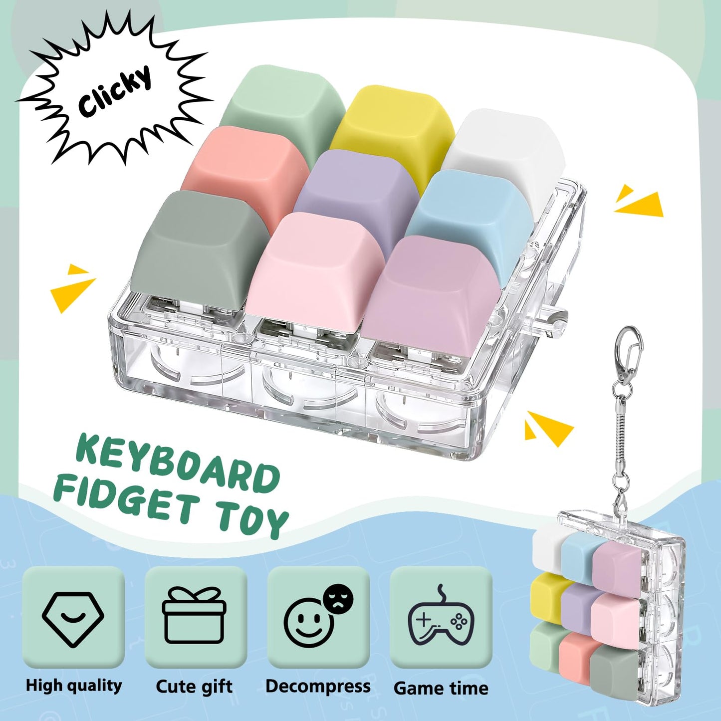 Axlksia Keyboard Fidget Toy – Fidget Clicker Keychain for Adults (Style S)