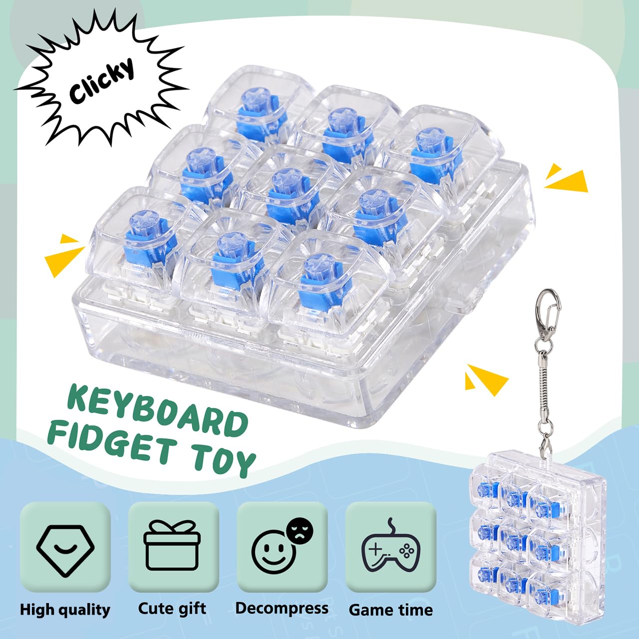 Axlksia Keyboard Fidget Toy – Portable Clicker Keychain for Stress Relief (Style E)