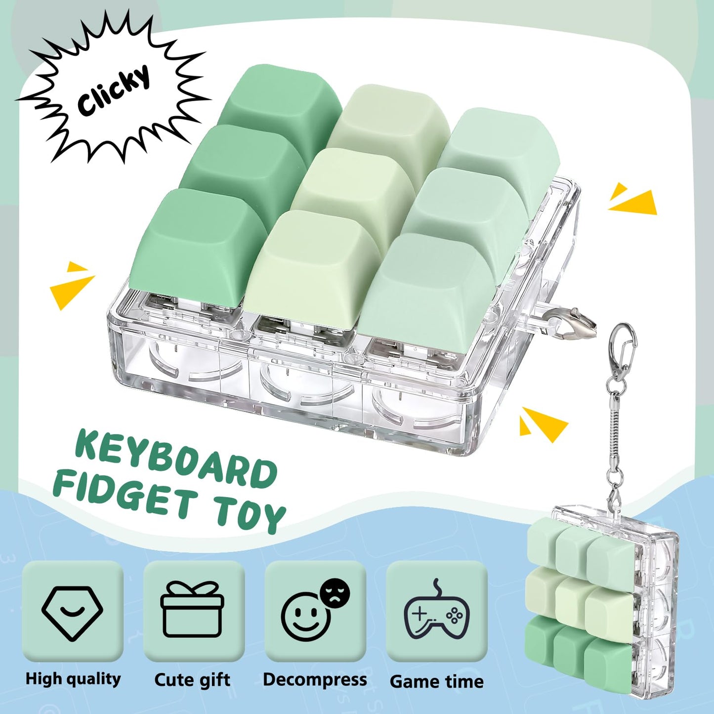 Axlksia Keyboard Fidget Toy – Portable Button Fidget Keychain for Stress Relief & Focus (Style A-C)