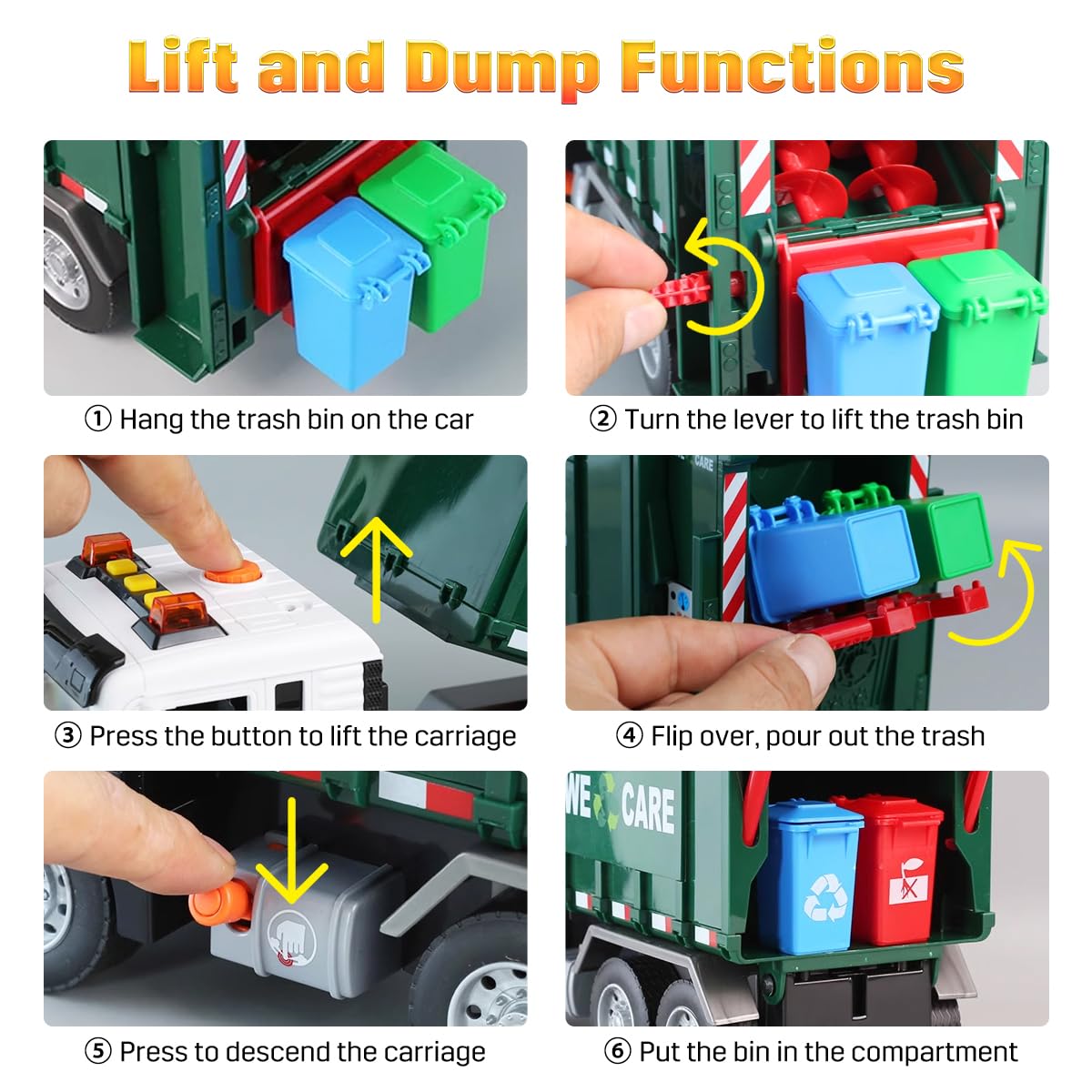 AXWATDEI Garbage Truck Toy – Large Friction-Powered Front-Load Dump Truck with 4 Bins