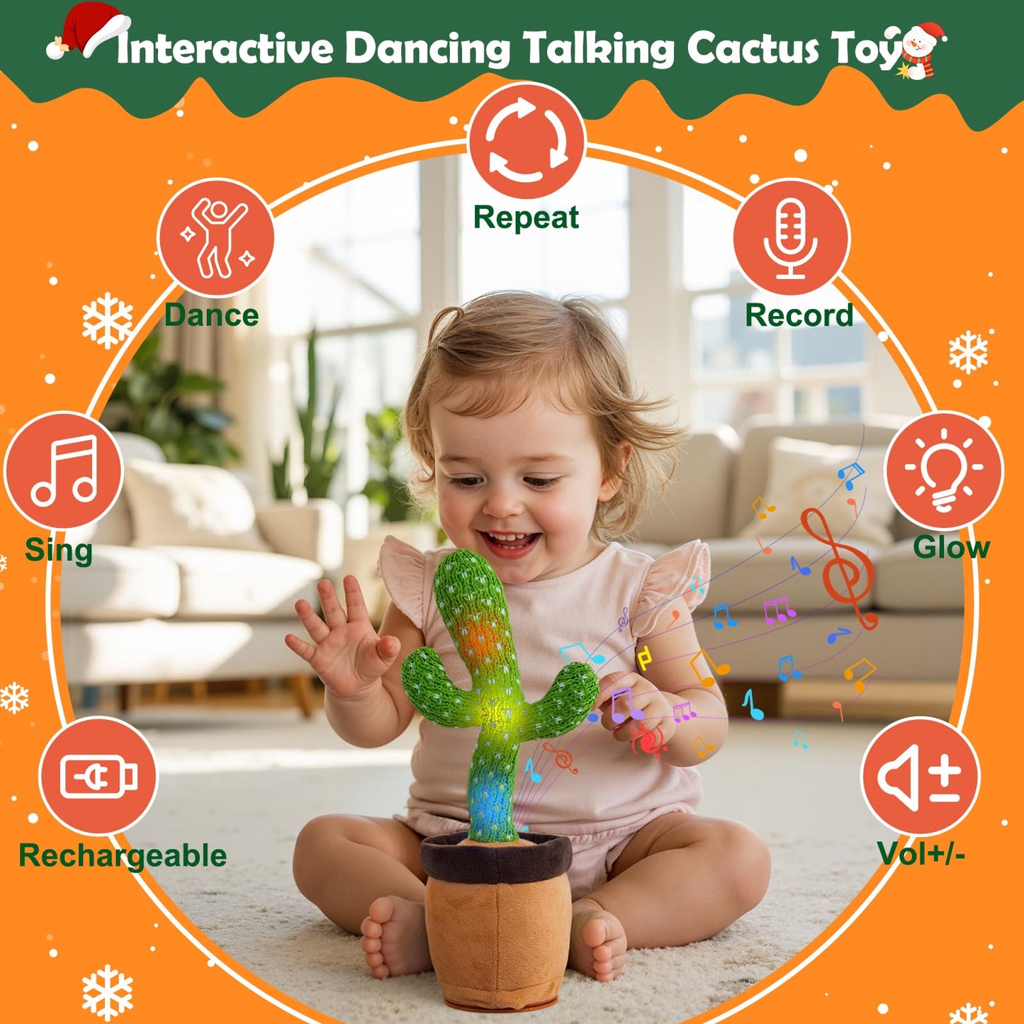 Ayeboovi Rechargeable Dancing Talking Cactus Toy – 120 Songs, Recording & Dancing for Babies