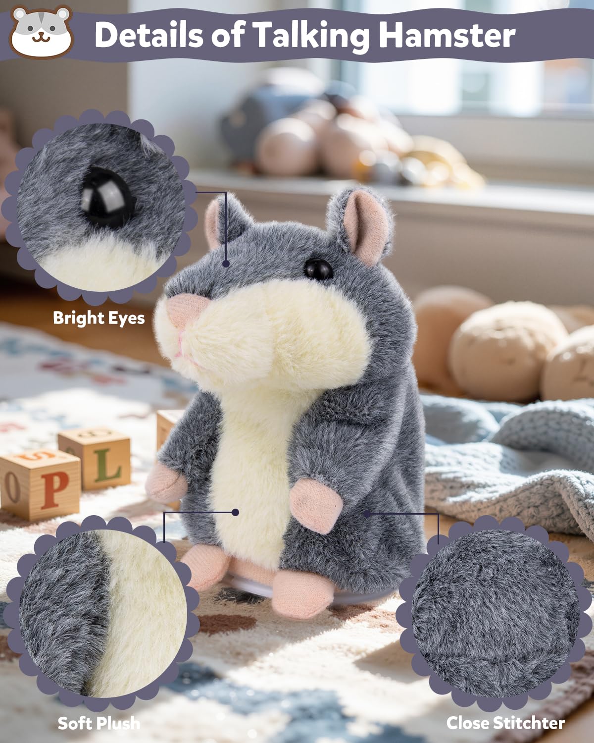 Ayeboovi Talking Hamster Toy – Repeats What You Say, Interactive Plush for Kids