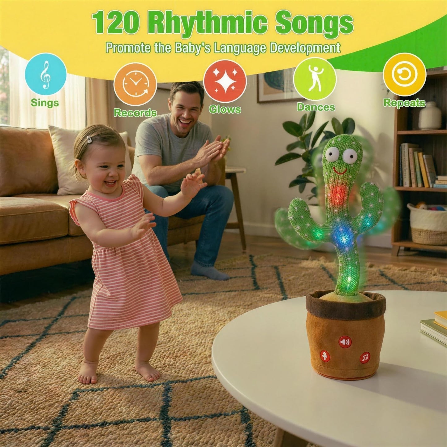 Ayeboovi Dancing Talking Cactus Toy – Volume Adjustable, Repeats What You Say, 120 Songs