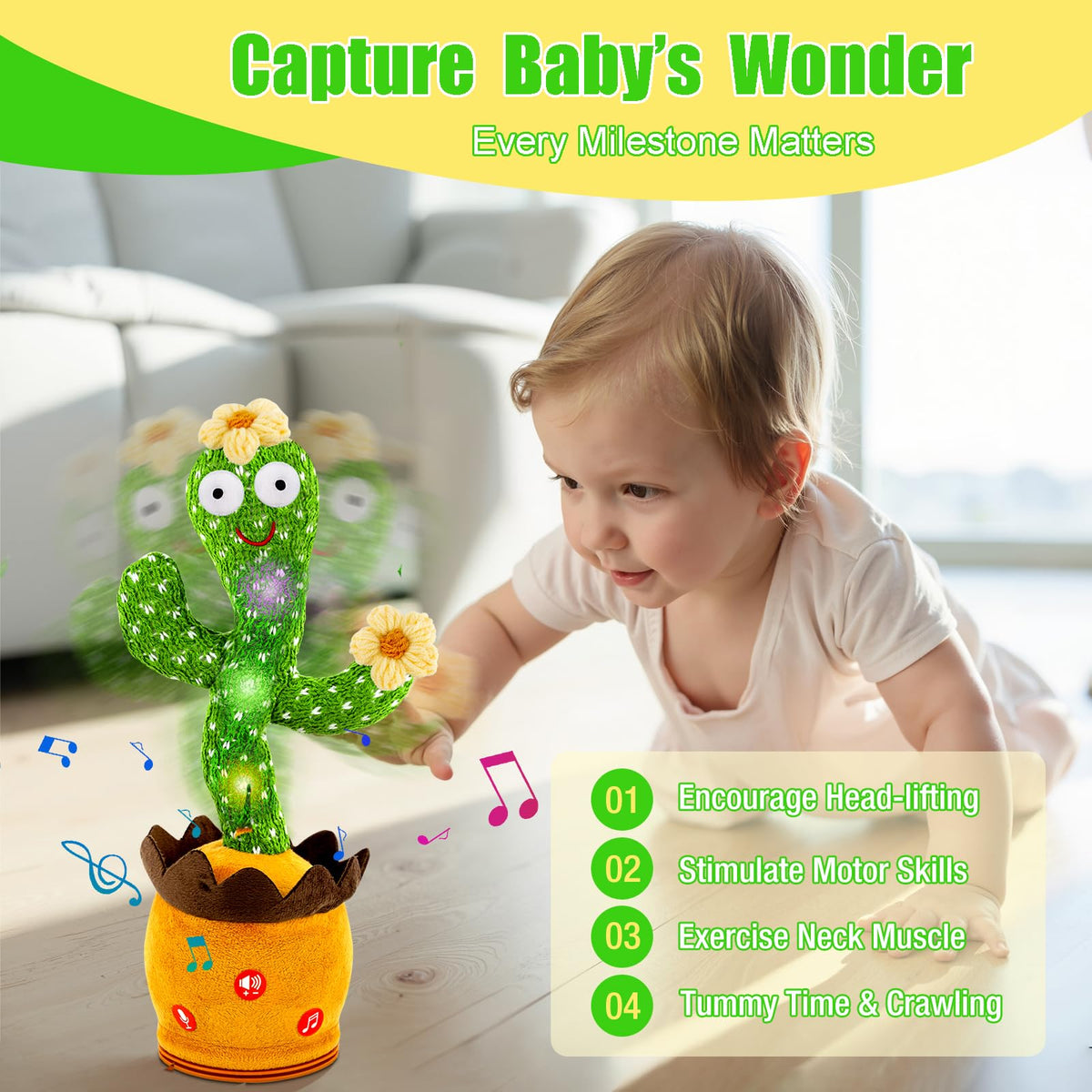 Ayeboovi Dancing Talking Cactus Baby Toy — Repeats What You Say with Volume Adjustable Flowering Cactus