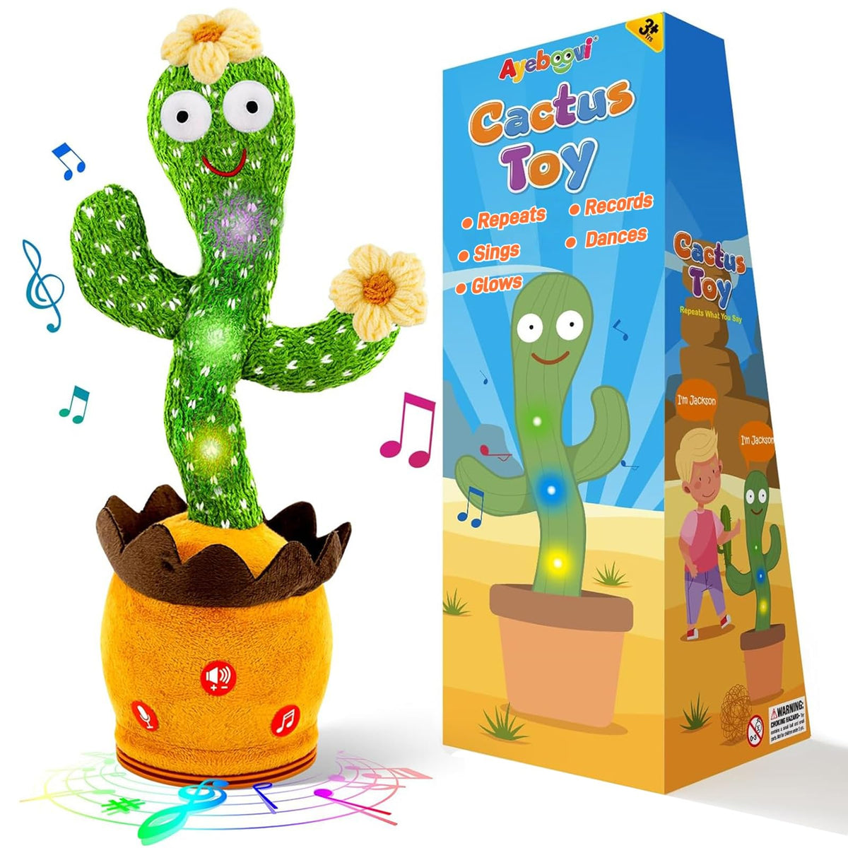 Ayeboovi Dancing Talking Cactus Baby Toy — Repeats What You Say with Volume Adjustable Flowering Cactus