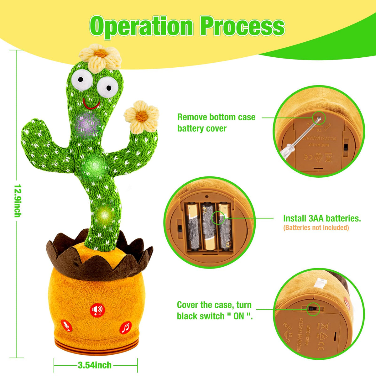 Ayeboovi Dancing Talking Cactus Baby Toy — Repeats What You Say with Volume Adjustable Flowering Cactus
