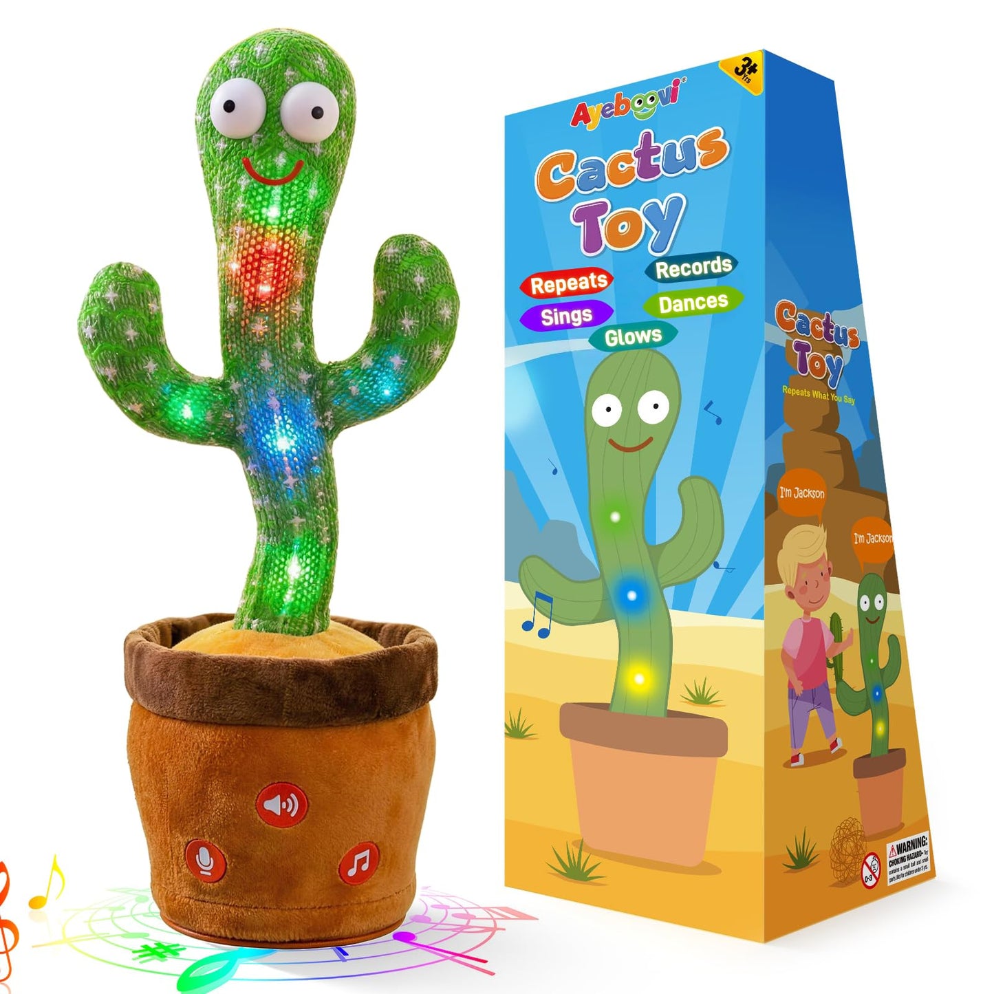 Ayeboovi Dancing Talking Cactus Toy – Volume Adjustable, Repeats What You Say, 120 Songs