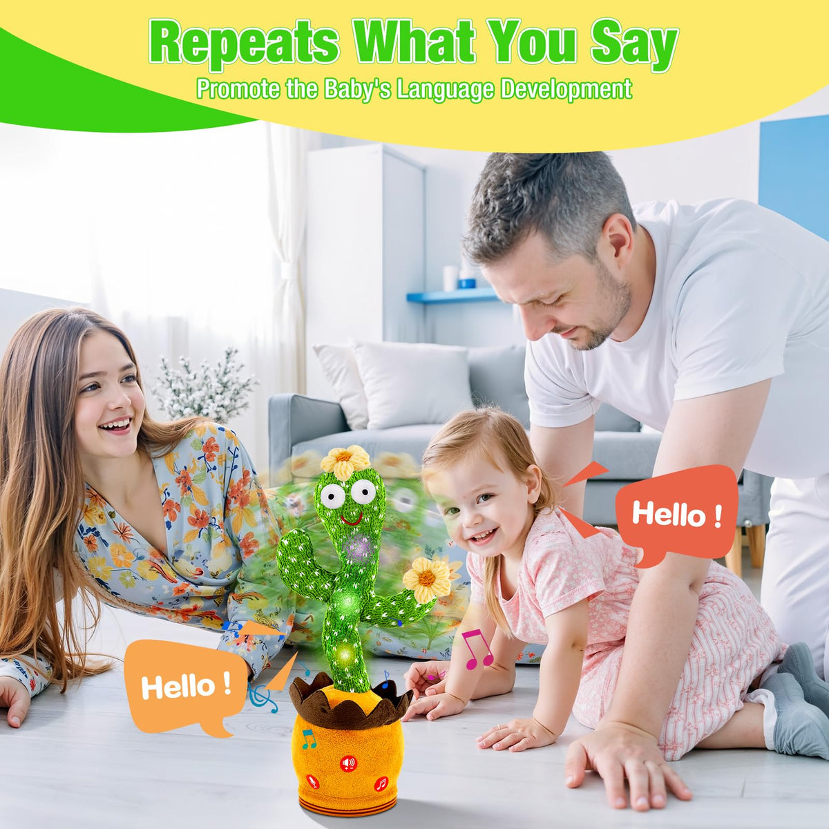 Ayeboovi Dancing Talking Cactus Baby Toy — Repeats What You Say with Volume Adjustable Flowering Cactus