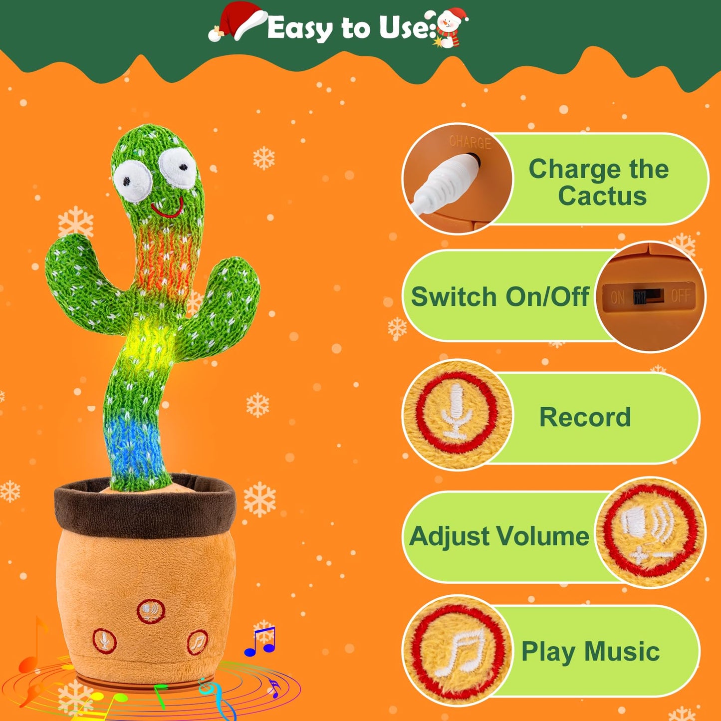 Ayeboovi Rechargeable Dancing Talking Cactus Toy – 120 Songs, Recording & Dancing for Babies