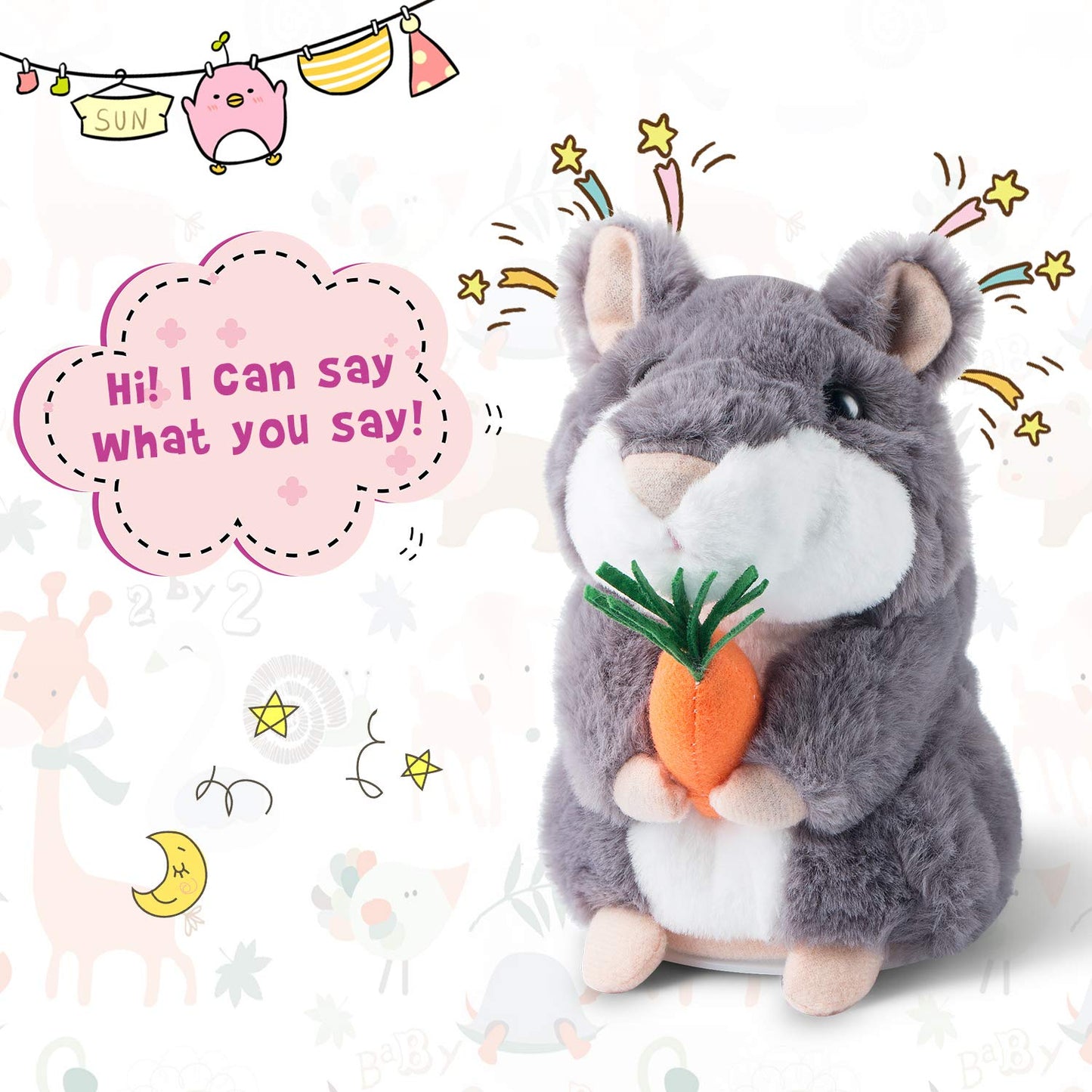 Ayeboovi Talking Hamster Repeats What You Say | Interactive Toy for Ages 2-7