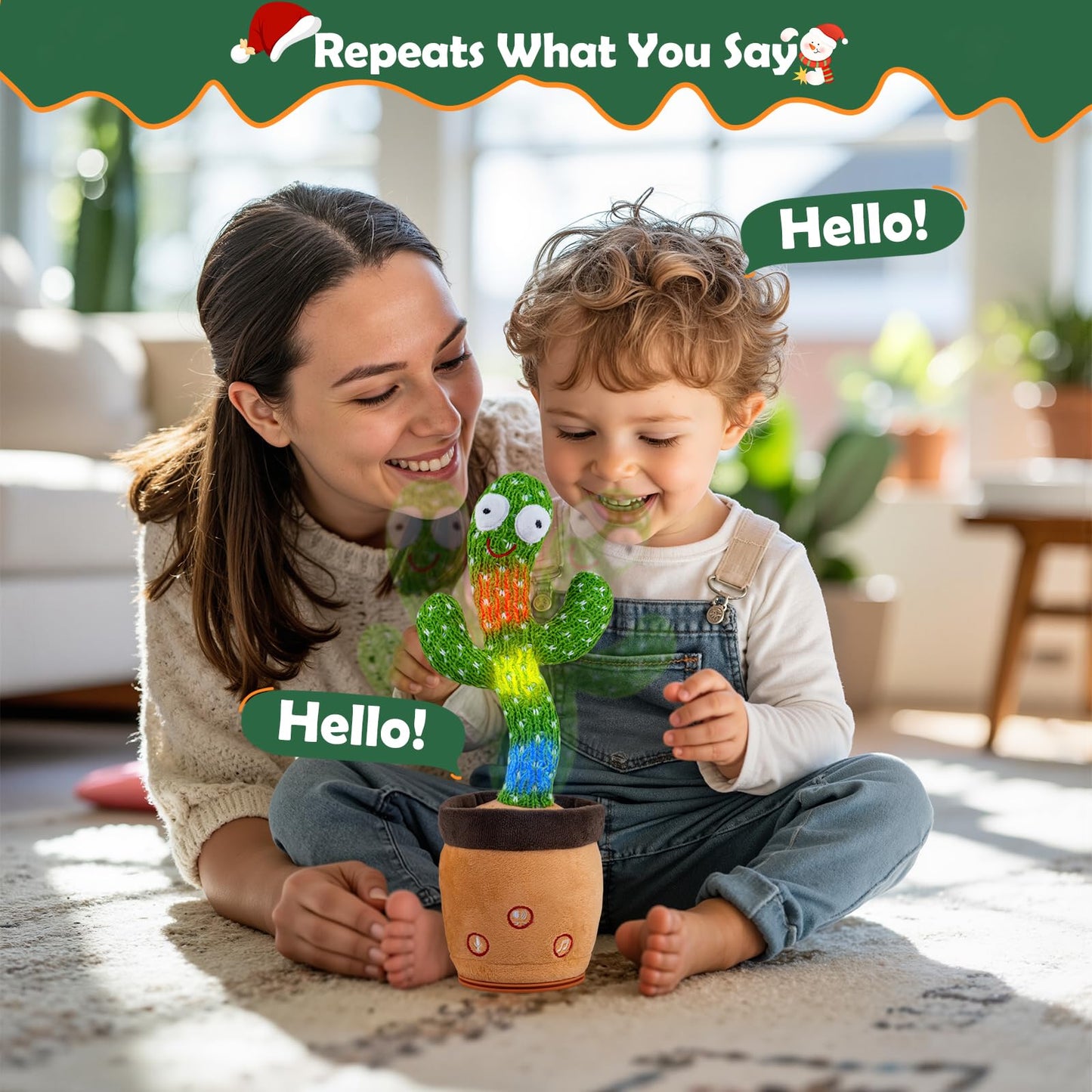 Ayeboovi Rechargeable Dancing Talking Cactus Toy – 120 Songs, Recording & Dancing for Babies