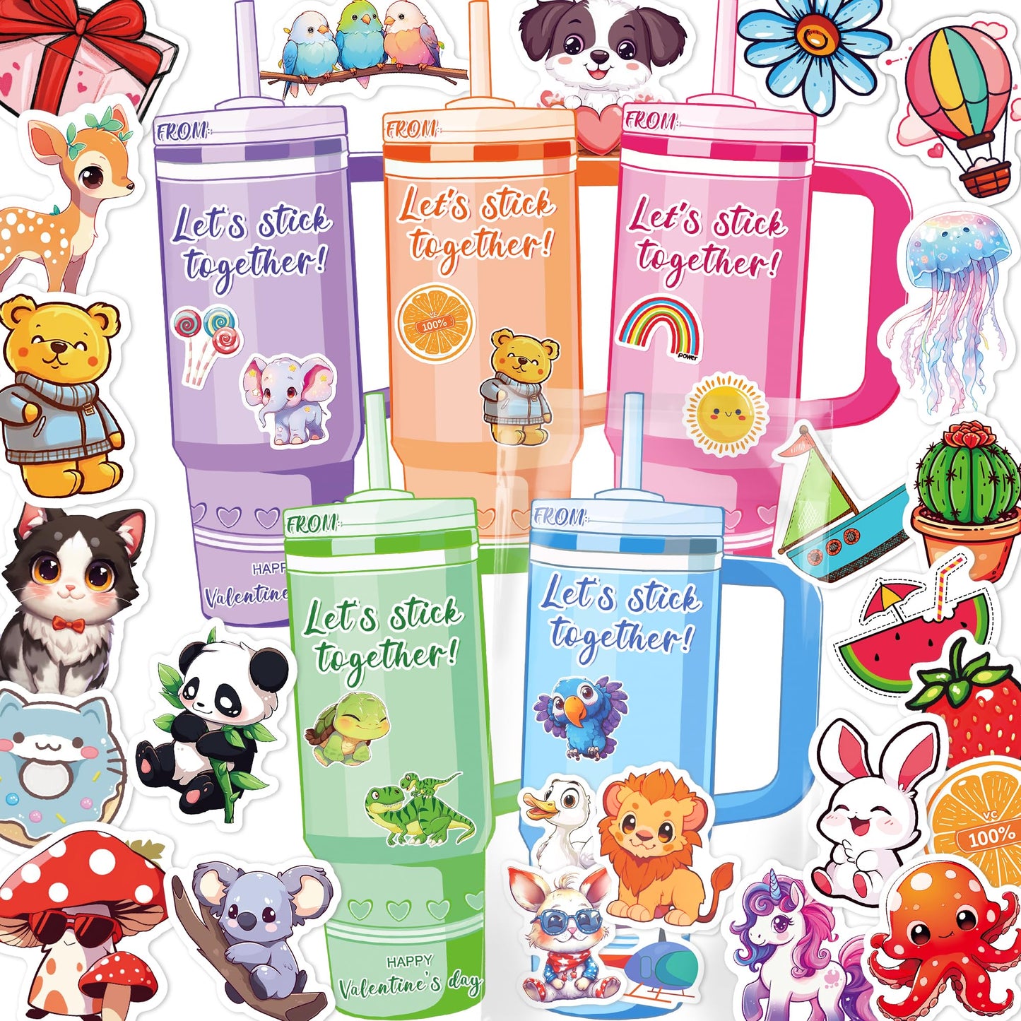AYGXU Valentine’s Day Stickers Gift Set for Kids – 300 Stickers + 50 Cards