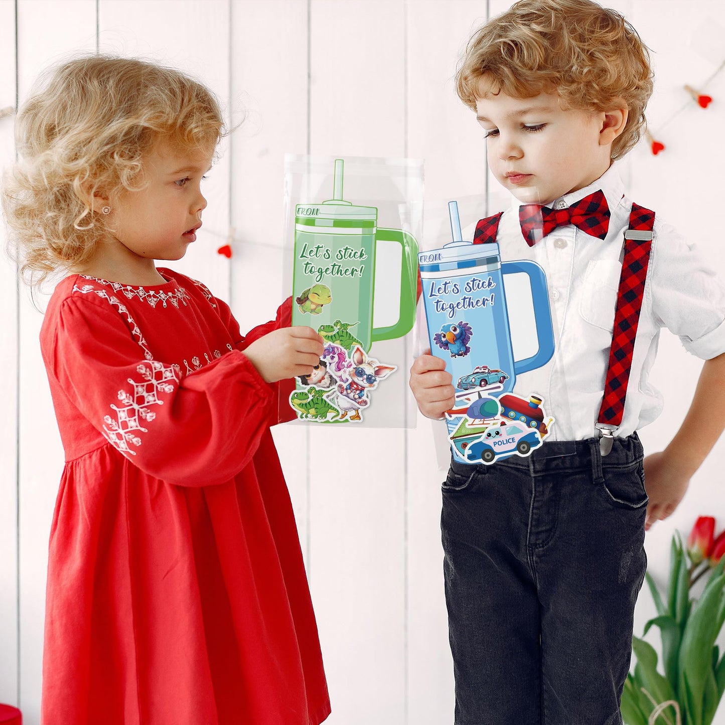AYGXU Valentine’s Day Stickers Gift Set for Kids – 300 Stickers + 50 Cards