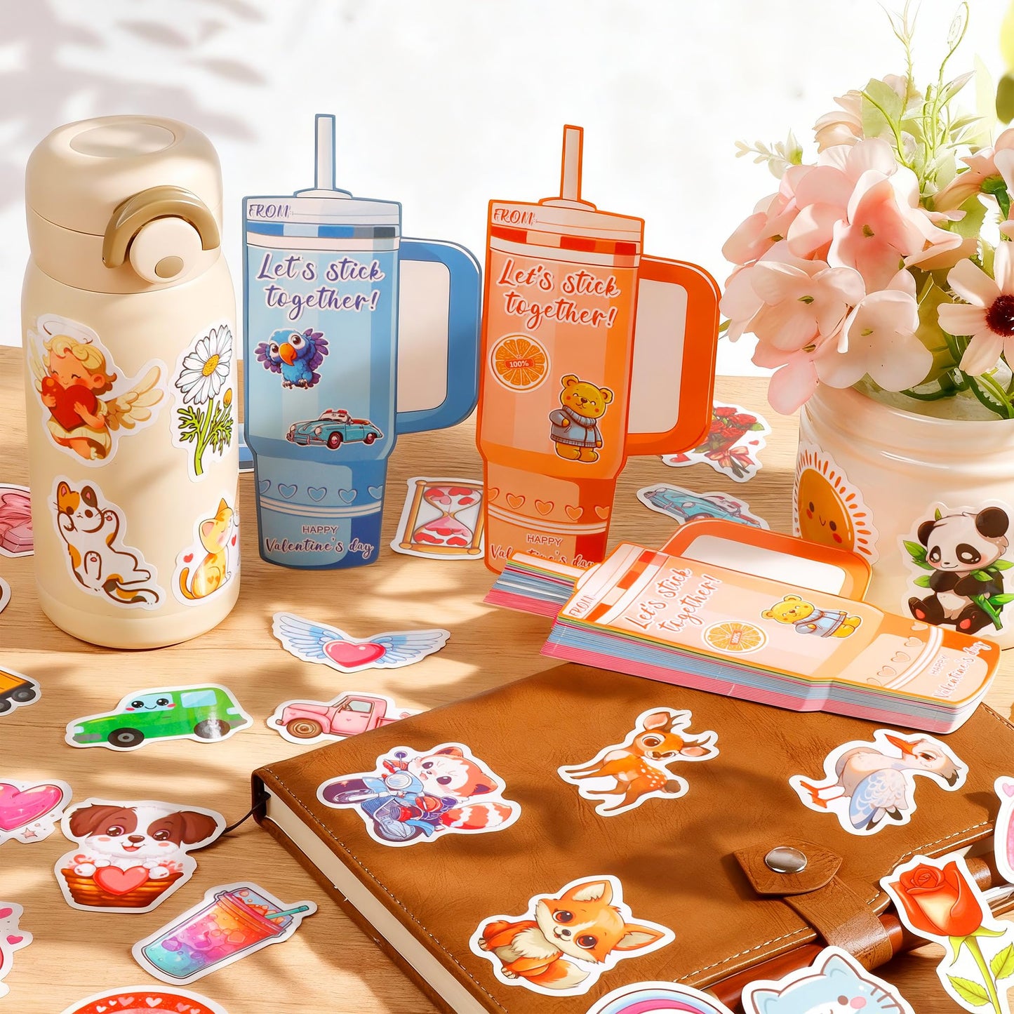 AYGXU Valentine’s Day Stickers Gift Set for Kids – 300 Stickers + 50 Cards
