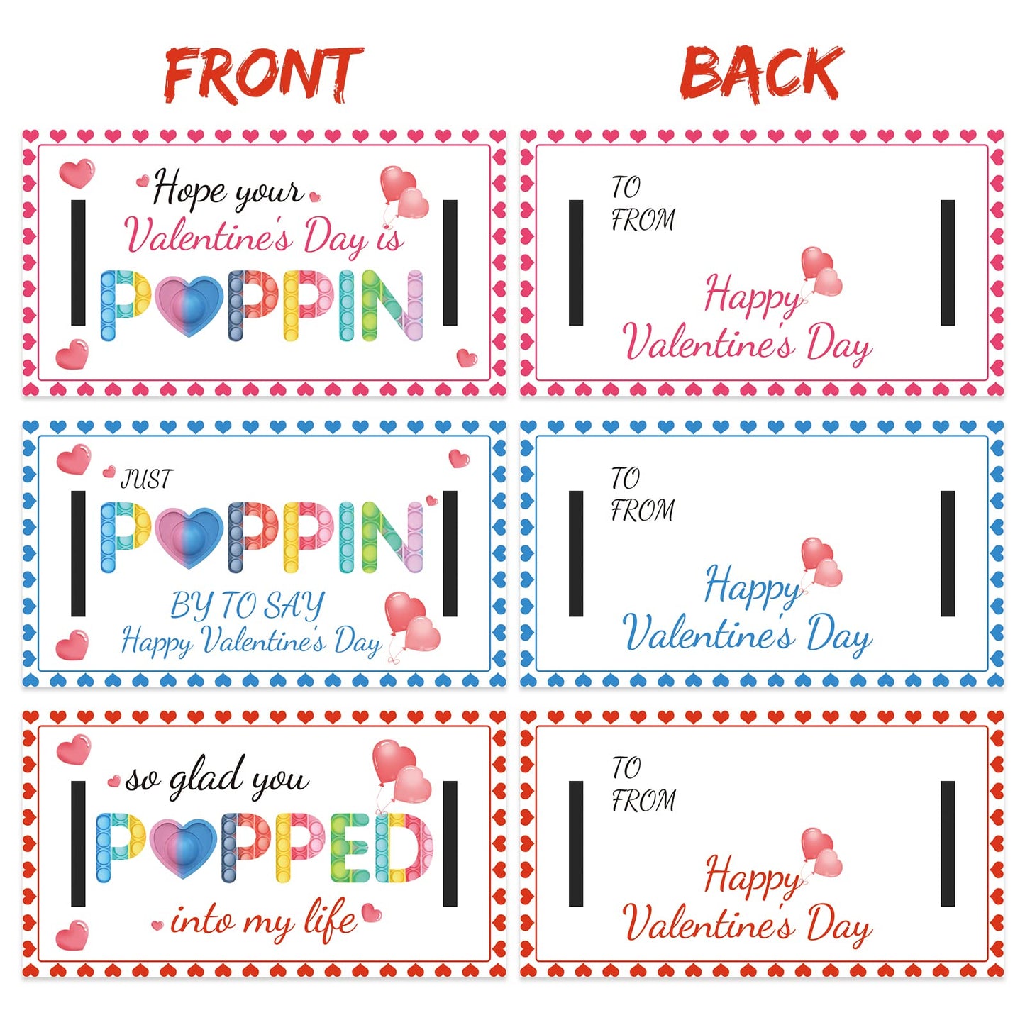 AYGXU 30pc Valentines Gifts — Heart POP Bracelets & Classroom Cards