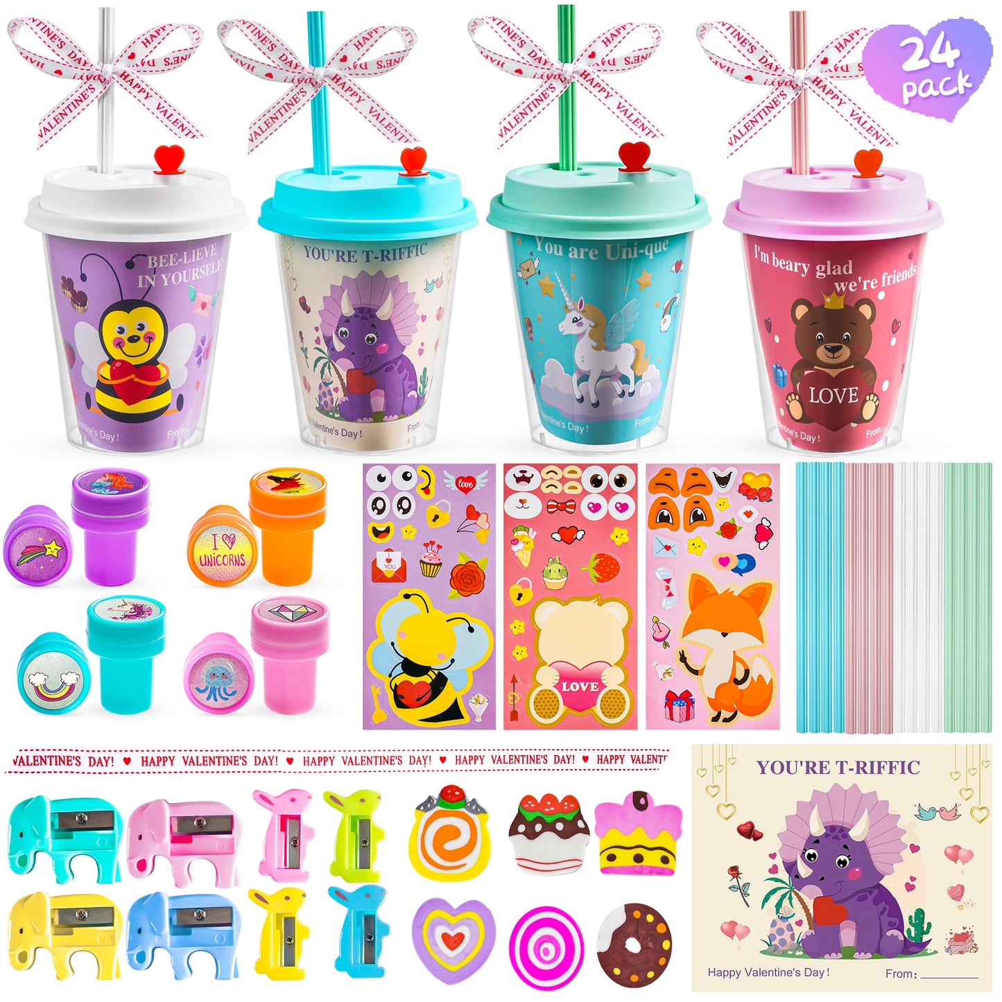 AYGXU 24-Piece Valentines Day Stationery Set for Kids – Classroom Gifts & Cards