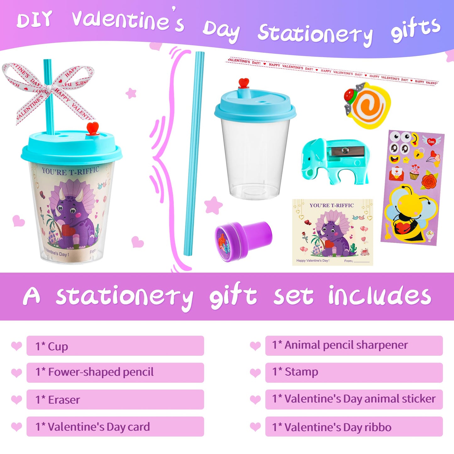 AYGXU 24-Piece Valentines Day Stationery Set for Kids – Classroom Gifts & Cards