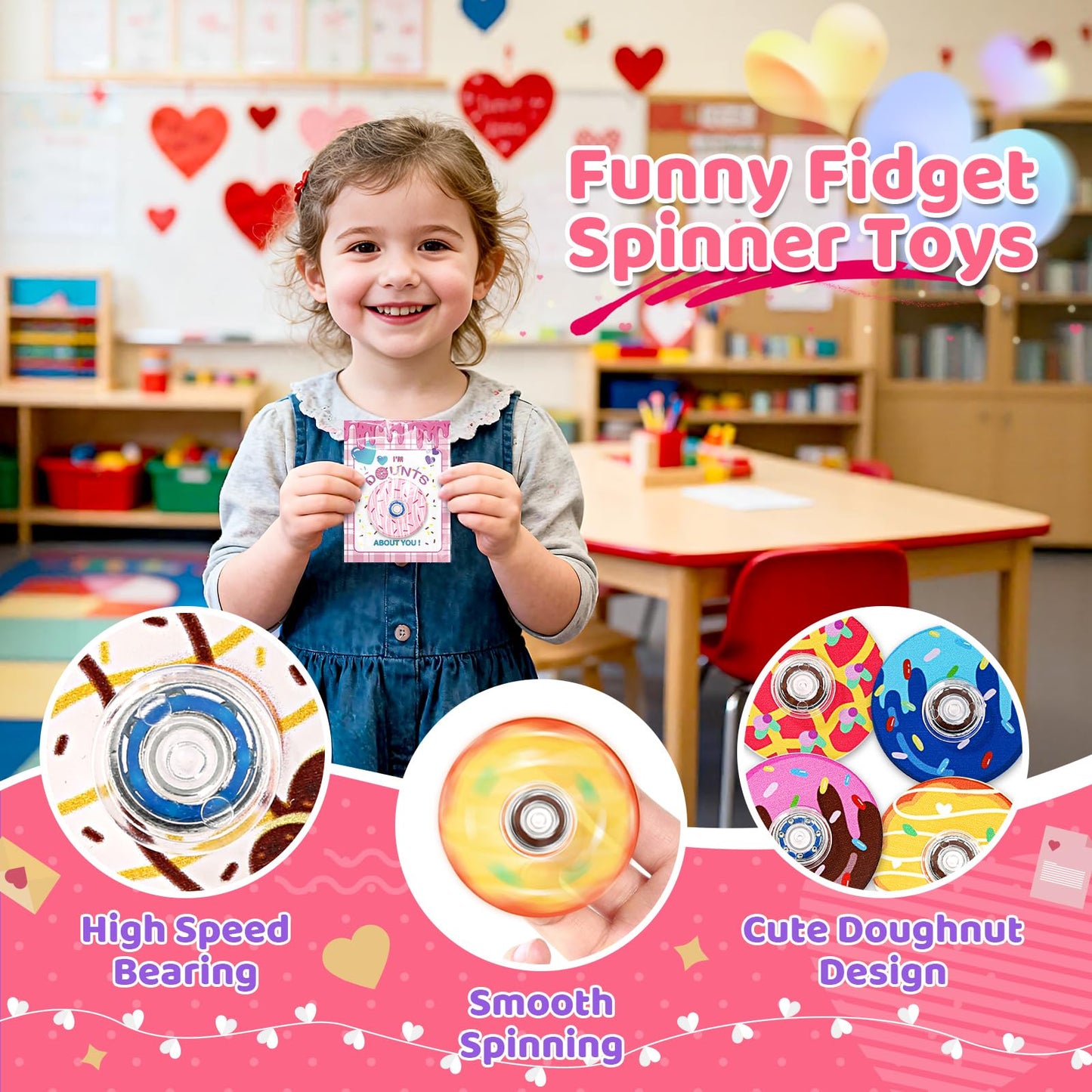 AyiOwmpa Valentines Day Cards for Kids — 24 Donut Fidget Spinner Classroom Gifts