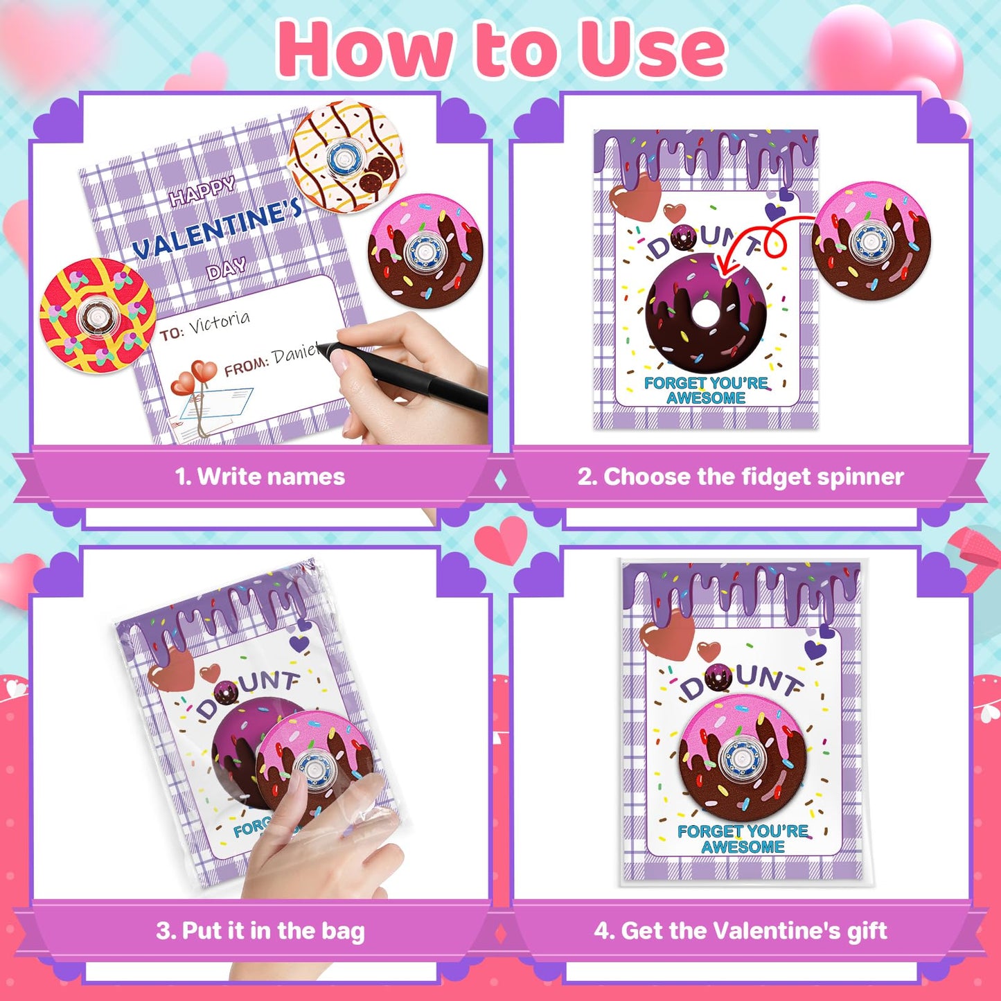 AyiOwmpa Valentines Day Cards for Kids — 24 Donut Fidget Spinner Classroom Gifts