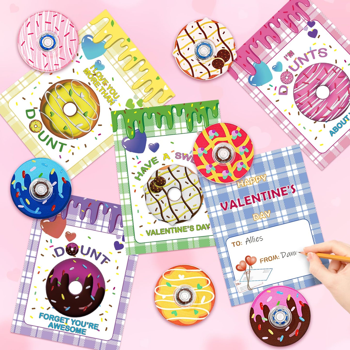AyiOwmpa Valentines Day Cards for Kids — 24 Donut Fidget Spinner Classroom Gifts