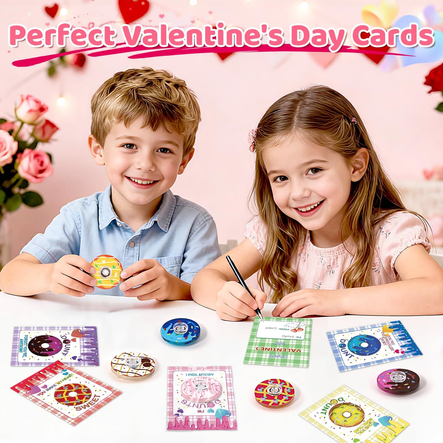 AyiOwmpa Valentines Day Cards for Kids — 24 Donut Fidget Spinner Classroom Gifts