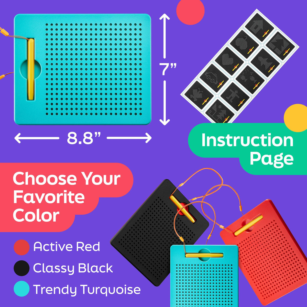 AYNAT FUN Magnetic Drawing Board for Kids – Mess-Free Travel Beads & Stylus Toy