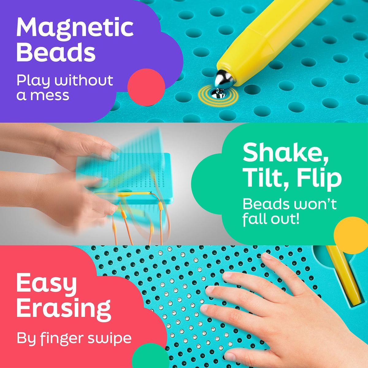 AYNAT FUN Magnetic Drawing Board for Kids – Mess-Free Travel Beads & Stylus Toy