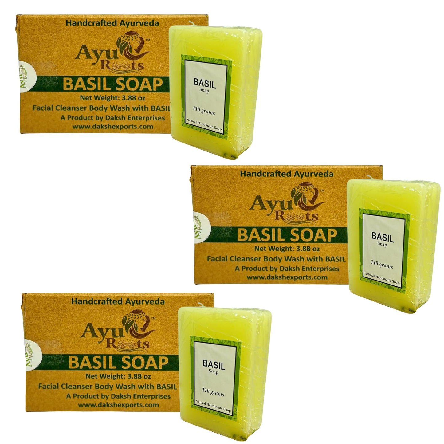 AyuRoots Ayurvedic Basil Soap Bar – Handmade Vegan Face & Body Soap (3.88 oz)