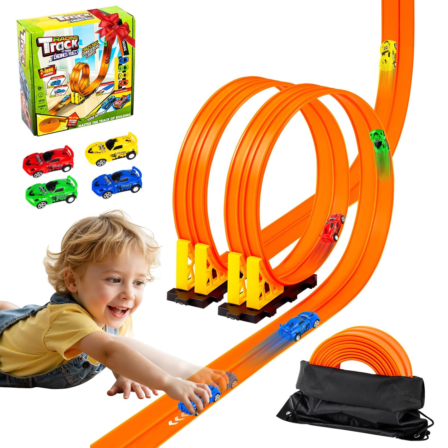 Aywewii 16.4 Ft Flexible Race Track – Roll-Up DIY Toy for 1/64 Cars | Valentines & Easter Gift